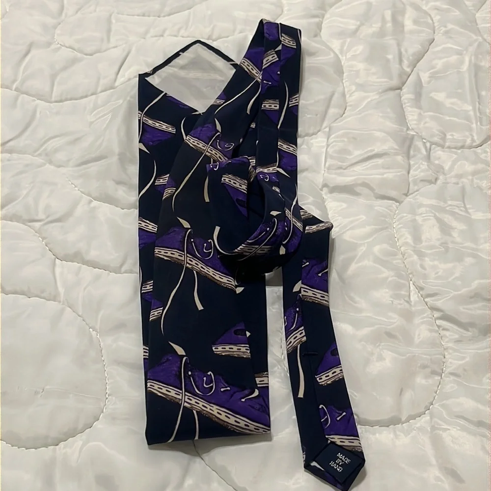 SILK PURPLE SHOE NECK TIE, WHIMSICAL, HAND MADE IN THE USA!